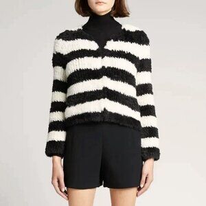 New Alice + Olivia Fawn Striped Faux Fur Jacket Black White M $395